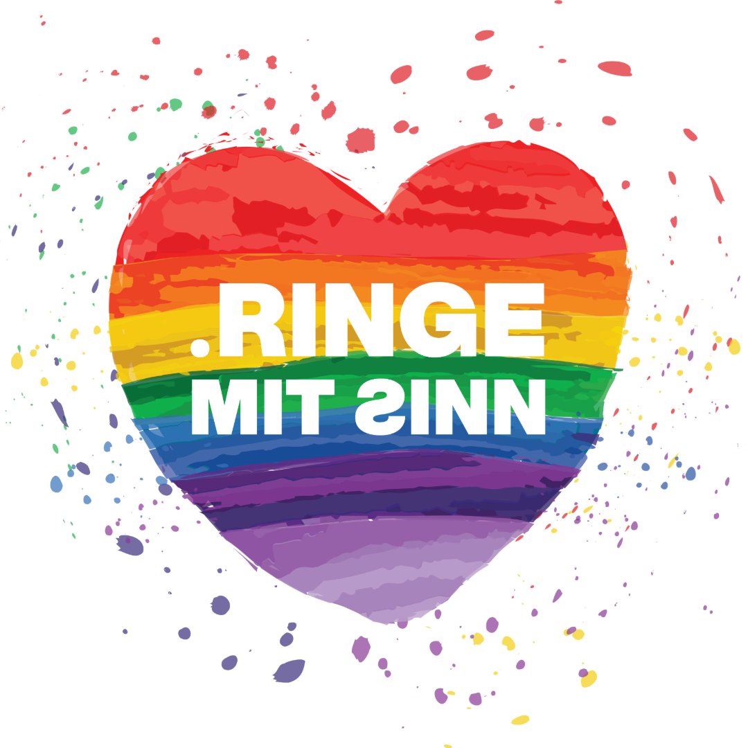 Logo von Ringe mit Sinn mit Pride-Fahne und einem Herz